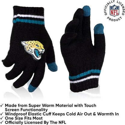 Ultra Game NFL Official Youth Super Soft Winter Beanie Knit Hat With Extra Warm Touch Screen Gloves, Jacksonville Jaguars, Team Color 1, 1 SIZE|Jacksonville Jaguars