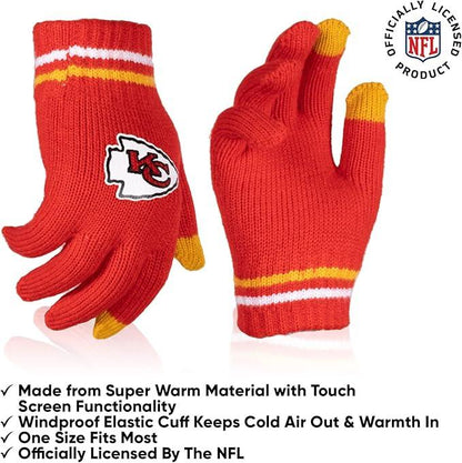 Ultra Game NFL Official Youth Super Soft Winter Beanie Knit Hat With Extra Warm Touch Screen Gloves, Kansas City Chiefs, Team Color 1, 1SIZE|Kansas City Chiefs