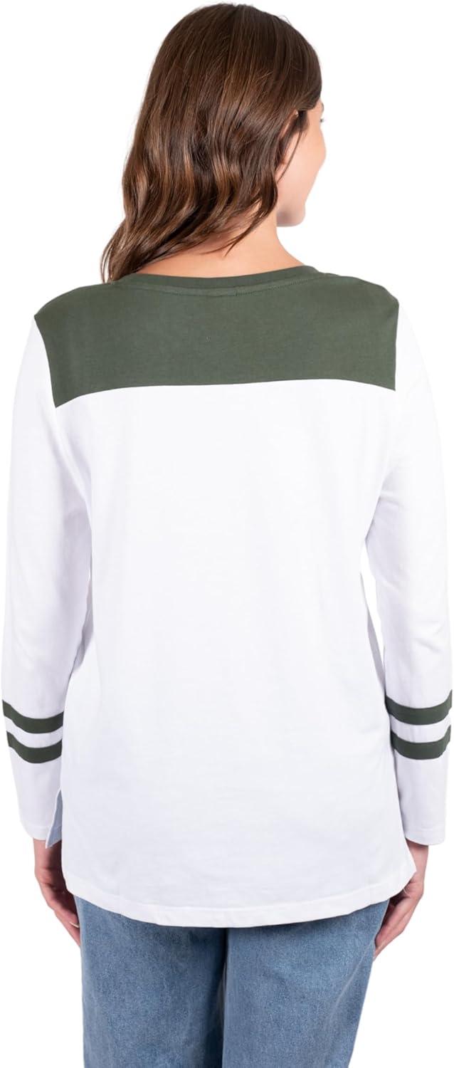 Ultra Game NFL Official Women's Super Soft Raglan Vintage Baseball T-Shirt, Green Bay Packers, White|Green Bay Packers