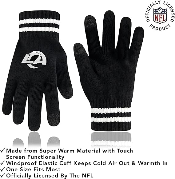 Ultra Game NFL Official Adults Super Soft Marled Winter Beanie Knit Hat with Extra Warm Touch Screen Gloves, Los Angeles Rams, Black, One Size|Los Angeles Rams