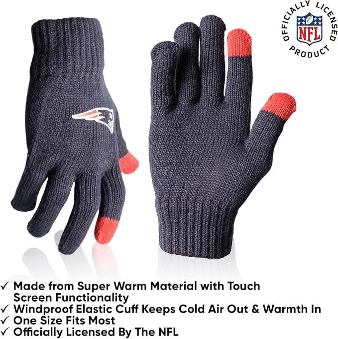 Ultra Game NFL Official Adults Unisex Super Soft Winter Beanie Knit Hat With Extra Warm Touch Screen Gloves, New England Patriots, Team Color, 1 SIZE|New England Patriots