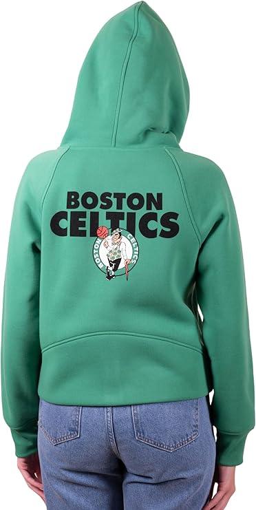 Ultra Game NBA Official Women's Super Soft Crop Top Full Zip Hoodie Sweatshirt, Boston Celtics, Team Color|Boston Celtics