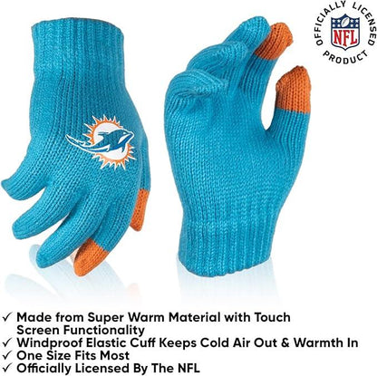 NFL Official Youth Super Soft Winter Beanie Knit Hat With Extra Warm Touch Screen Gloves|Miami Dolphins