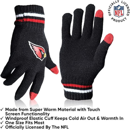 Ultra Game NFL Official Adults Unisex Super Soft Winter Beanie Knit Hat With Extra Warm Touch Screen Gloves, Arizona Cardinals, Team Color, 1 SIZE|Arizona Cardinals