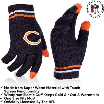 Ultra Game NFL Official Youth Super Soft Winter Beanie Knit Hat With Extra Warm Touch Screen Gloves, Chicago Bears, Team Color 1, 1SIZE|Chicago Bears