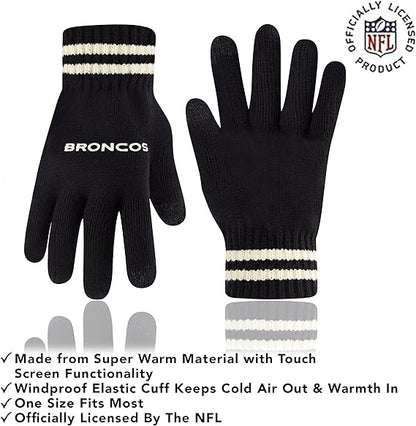 Ultra Game NFL Official Adults Super Soft Cable Knit Winter Beanie Knit Hat with Extra Warm Touch Screen Gloves, Denver Broncos, One Size|Denver Broncos