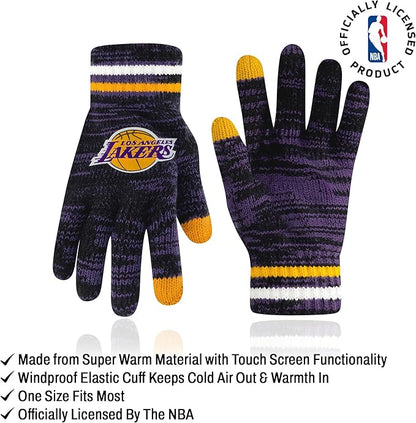 Ultra Game NBA Official Youth Super Soft Winter Beanie Knit Hat with Extra Warm Touch Screen Gloves, Los Angeles Lakers, Team Color|Los Angeles Lakers