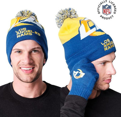 Ultra Game NFL Official Adults Unisex Super Soft Winter Beanie Knit Hat With Extra Warm Touch Screen Gloves, Los Angeles Rams, Team Color 2, 1SIZE|Los Angeles Rams