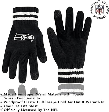 Ultra Game NFL Official Adults Super Soft Marled Winter Beanie Knit Hat with Extra Warm Touch Screen Gloves, Seattle Seahawks, Black, One Size|Seattle Seahawks