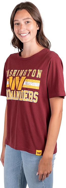 Ultra Game NFL Official Women's Distressed Graphics Super Soft Crew Neck T-Shirt, Washington Commanders, Team Color|Washington Commanders