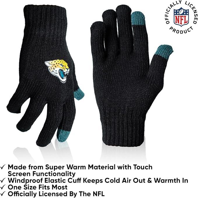 Ultra Game NFL Official Adults Unisex Super Soft Winter Beanie Knit Hat With Extra Warm Touch Screen Gloves, Jacksonville Jaguars, Team Color, 1SIZE|Jacksonville Jaguars