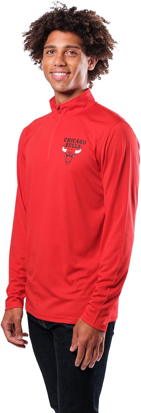 Ultra Game NBA Official Men’s Quarter Zip Long Sleeve Pullover T-Shirt - Unisex Chicago Bulls|Chicago Bulls