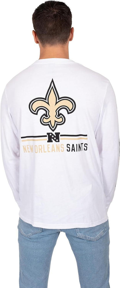 Ultra Game NFL Official Adults Super Soft Supreme Long Sleeve T-Shirt - Unisex, New Orleans Saints, White|New Orleans Saints