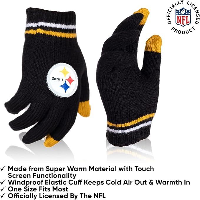 Ultra Game NFL Official Youth Super Soft Winter Beanie Knit Hat With Extra Warm Touch Screen Gloves, Pittsburgh Steelers, Team Color 1, 1SIZE|Pittsburgh Steelers