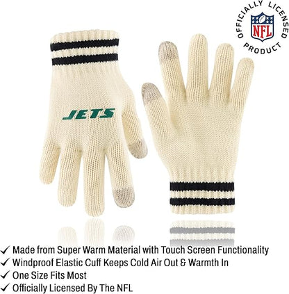 Ultra Game Youth NFL Official Super Soft Cable Knit Winter Beanie Knit Hat with Extra Warm Touch Screen Gloves|New York Jets