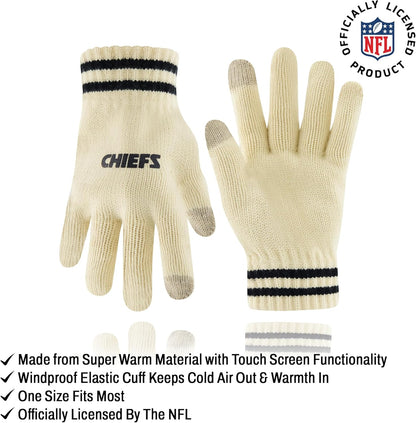 NFL Official Adults Super Soft Cable Knit Winter Beanie Knit Hat with Extra Warm Touch Screen Gloves, Kansas City Chiefs, One Size|Kansas City Chiefs