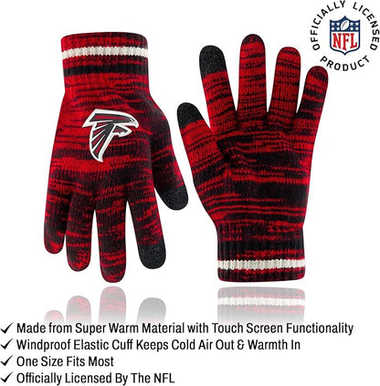 Ultra Game Youth NFL Official Super Soft Marl Knit Winter Beanie Knit Hat with Extra Warm Touch Screen Gloves|Atlanta Falcons