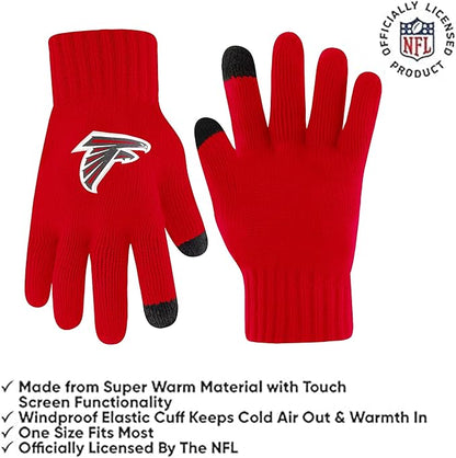 Ultra Game NFL Official Adults Unisex Super Soft Winter Beanie Knit Hat With Extra Warm Touch Screen Gloves, Atlanta Falcons, Team Color, 1SIZE|Atlanta Falcons