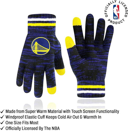 Ultra Game NBA Official Youth Super Soft Winter Beanie Knit Hat with Extra Warm Touch Screen Gloves, Golden State Warriors, Team Color|Golden State Warriors