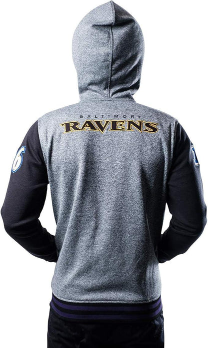 Ultra Game NFL Official Adults Super Soft Supreme Full Zip Varsity Hoodie Sweatshirt Jacket-Unisex, Baltimore Ravens, Heather Gray|Baltimore Ravens