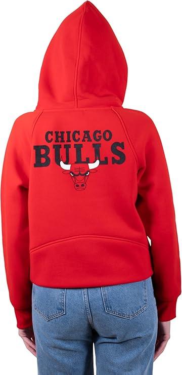 Ultra Game NBA Official Women's Super Soft Crop Top Full Zip Hoodie Sweatshirt, Chicago Bulls, Team Color|Chicago Bulls