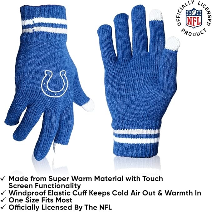 Ultra Game NFL Official Adults Unisex Super Soft Winter Beanie Knit Hat With Extra Warm Touch Screen Gloves, Indianapolis Colts, Team Color, 1SIZE|Indianapolis Colts