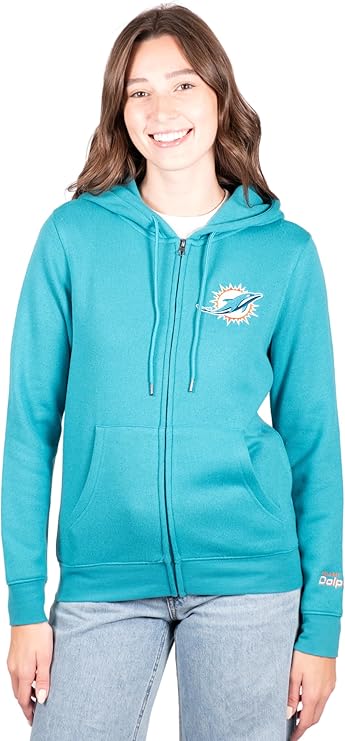 NFL Miami Dolphins Womens Full Zip Soft Marl Knit Hoodie Sweatshirt Jacket|Miami Dolphins