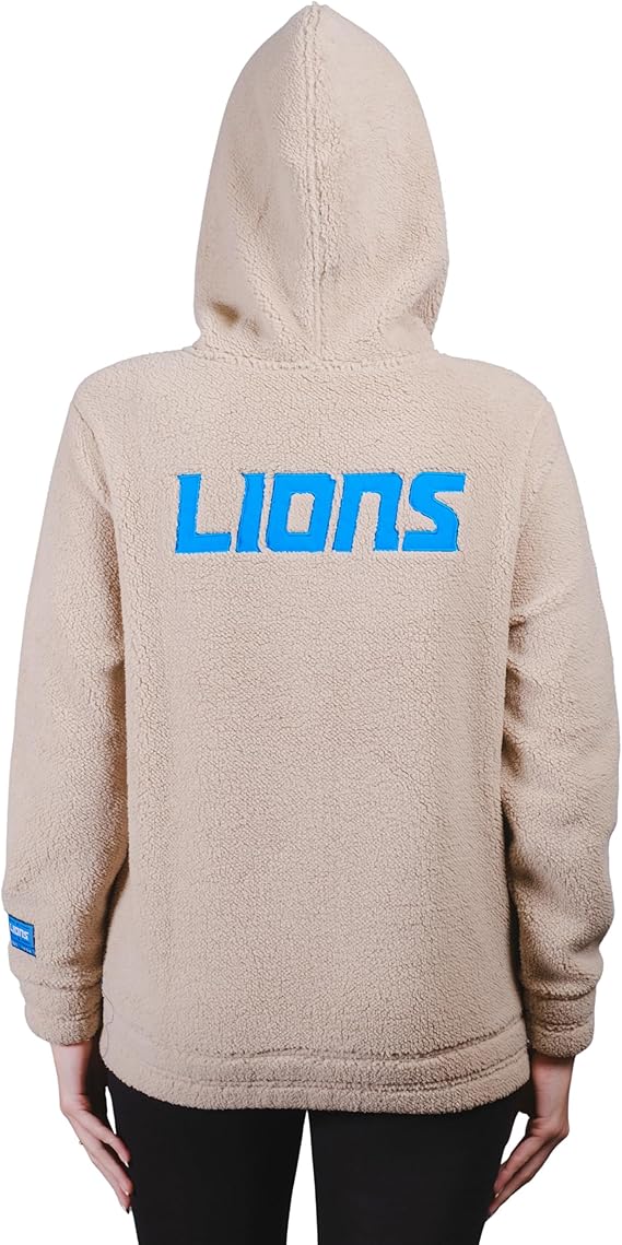 Ultra Game NFL Official Women's Super Soft Sherpa Full Zip Hoodie Sweatshirt Jacket, Detroit Lions, Sand|Detroit Lions