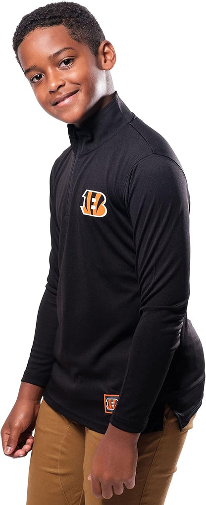 NFL Official Youth Super Soft Quarter Zip Long Sleeve T-Shirt|Cincinnati Bengals