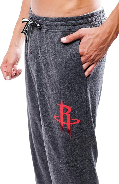 Ultra Game Men's NBA Official Sleepwear Super Soft Pajama Loungewear Pants, Houston Rockets, Heather Charcoal 23|Houston Rockets