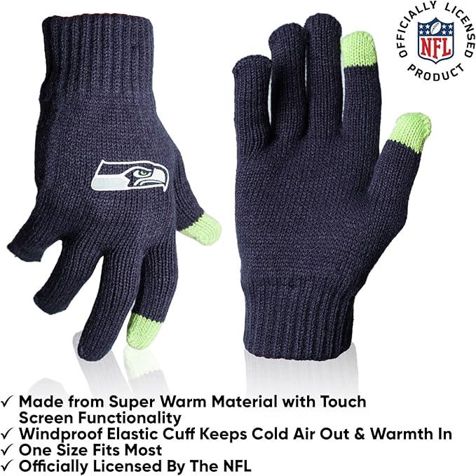 Ultra Game NFL Official Adults Unisex Super Soft Winter Beanie Knit Hat With Extra Warm Touch Screen Gloves, Seattle Seahawks, Team Color, 1SIZE|Seattle Seahawks