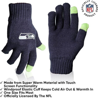 Ultra Game NFL Official Adults Unisex Super Soft Winter Beanie Knit Hat With Extra Warm Touch Screen Gloves, Seattle Seahawks, Team Color, 1SIZE|Seattle Seahawks