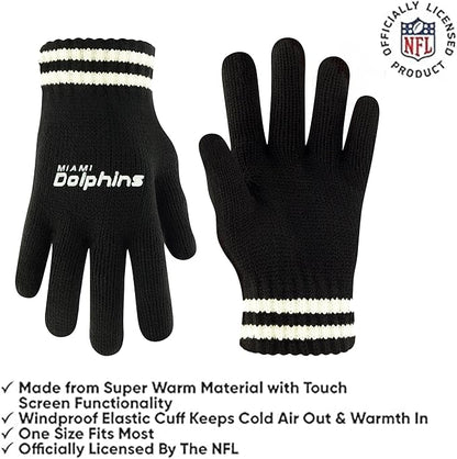 NFL Official Youth Super Soft Cable Knit Winter Beanie Knit Hat with Extra Warm Touch Screen Gloves|Miami Dolphins