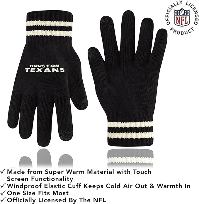 NFL Official Adults Super Soft Cable Knit Winter Beanie Knit Hat with Extra Warm Touch Screen Gloves|Houston Texans