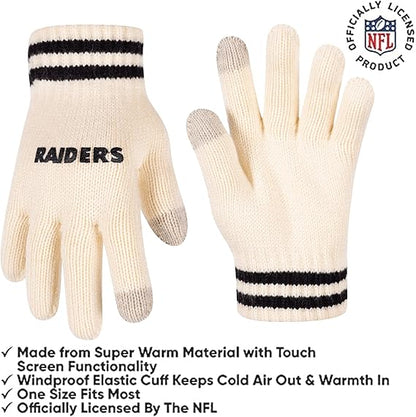 Ultra Game Youth NFL Official Super Soft Cable Knit Winter Beanie Knit Hat with Extra Warm Touch Screen Gloves|Las Vegas Raiders