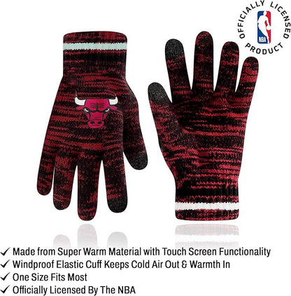 Ultra Game NBA Official Youth Super Soft Winter Beanie Knit Hat with Extra Warm Touch Screen Gloves, Chicago Bulls, Team Color|Chicago Bulls