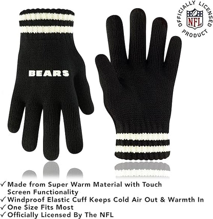 Ultra Game NFL Official Adults Super Soft Cable Knit Winter Beanie Knit Hat with Extra Warm Touch Screen Gloves, Chicago Bears, One Size|Chicago Bears