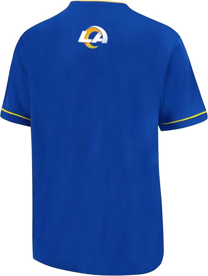 Ultra Game NFL Official Adults Game Day Button Down Baseball Mesh Jersey Shirt - Unisex, Los Angeles Rams, Team Color|Los Angeles Rams