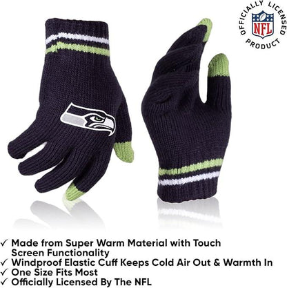 Ultra Game NFL Official Youth Super Soft Winter Beanie Knit Hat With Extra Warm Touch Screen Gloves, Seattle Seahawks, Team Color 1, 1 SIZE|Seattle Seahawks