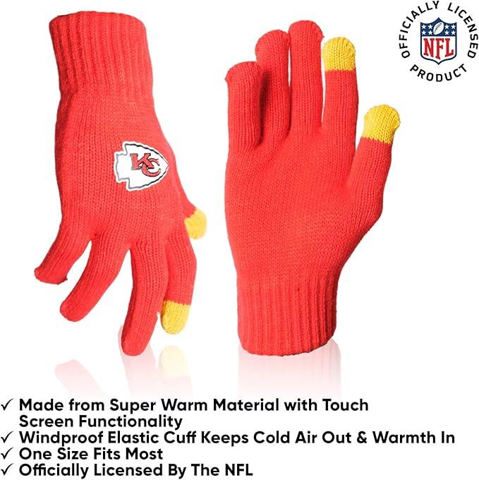 Ultra Game NFL Official Adults Unisex Super Soft Winter Beanie Knit Hat With Extra Warm Touch Screen Gloves, Kansas City Chiefs, Team Color, 1SIZE|Kansas City Chiefs