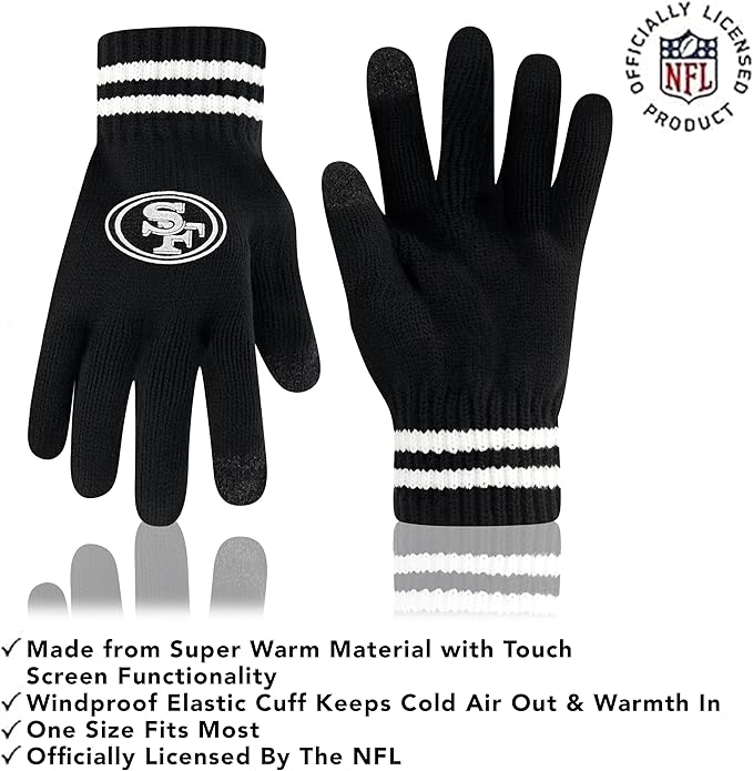 NFL Official Adults Super Soft Marled Winter Beanie Knit Hat with Extra Warm Touch Screen Gloves|San Francisco 49ers