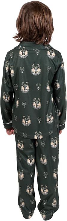 Ultra Game NBA Official Youth 2-Piece Super Soft Button Down Pajamas Set, Milwaukee Bucks, Boys Sizes|Milwaukee Bucks