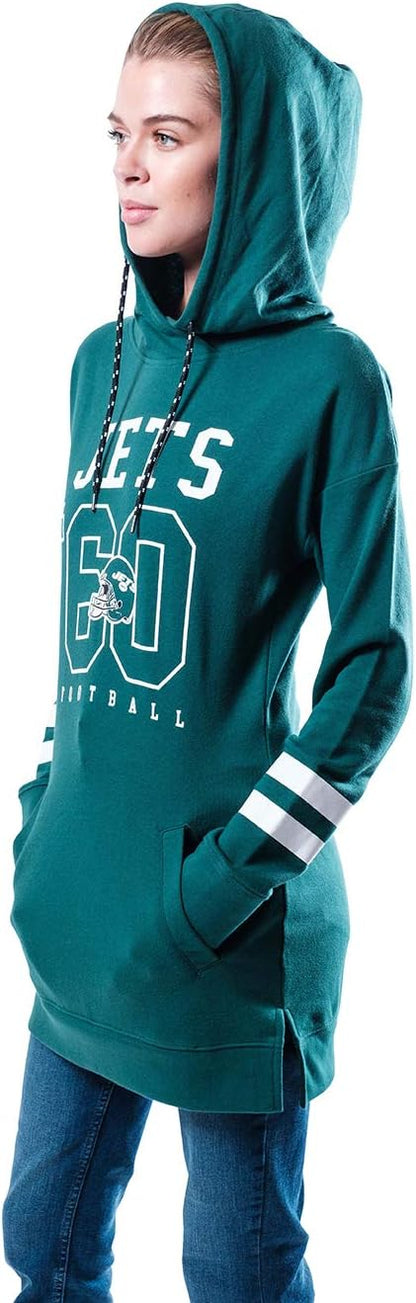 NFL New York Jets Womens Soft French Terry Tunic Hoodie Pullover Sweatshirt|New York Jets