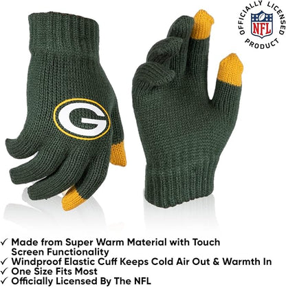 NFL Official Youth Super Soft Winter Beanie Knit Hat With Extra Warm Touch Screen Gloves|Green Bay Packers