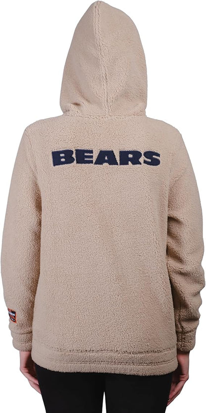 Ultra Game NFL Official Women's Super Soft Sherpa Full Zip Hoodie Sweatshirt Jacket, Chicago Bears, Sand|Chicago Bears