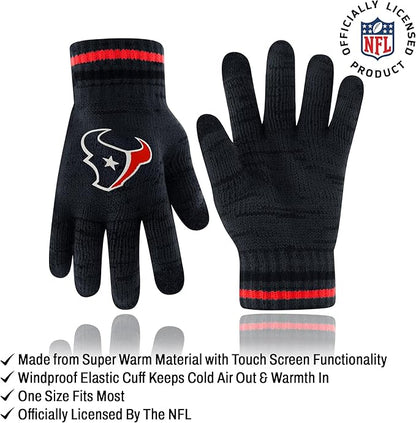 Ultra Game NFL Official Adults Unisex Super Soft Winter Beanie Knit Hat With Extra Warm Touch Screen Gloves, Houston Texans, Team Color, 1SIZE|Houston Texans