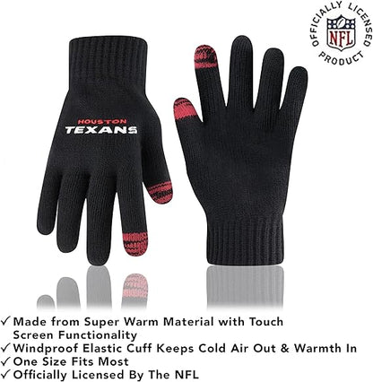 NFL Official Youth Super Soft Two Tone Winter Beanie Knit Hat with Extra Warm Touch Screen Gloves|Houston Texans