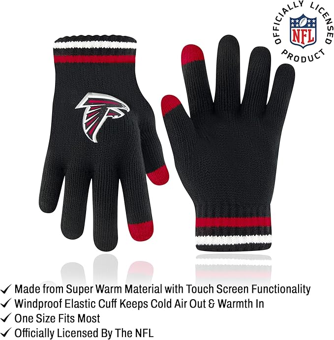 Ultra Game NFL Atlanta Falcons Official Adults Super Soft Winter Beanie Knit Hat with Extra Warm Touch Screen Gloves, 1SIZE|Atlanta Falcons