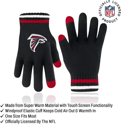 Ultra Game NFL Atlanta Falcons Official Adults Super Soft Winter Beanie Knit Hat with Extra Warm Touch Screen Gloves, 1SIZE|Atlanta Falcons