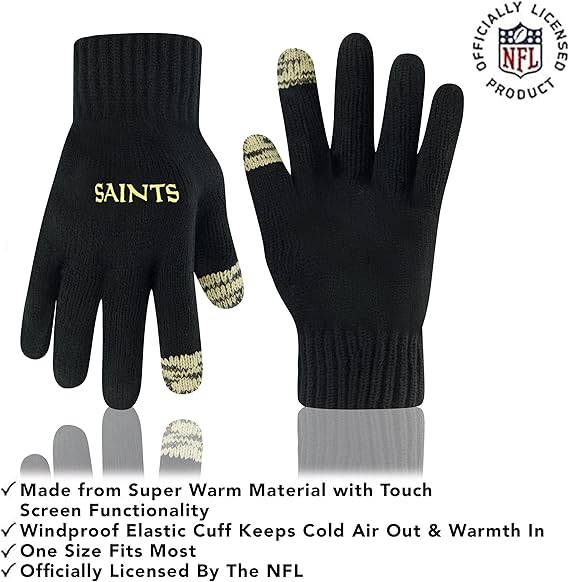 Ultra Game NFL Official Youth Super Soft Two Tone Winter Beanie Knit Hat with Extra Warm Touch Screen Gloves, New Orleans Saints, Team Color, One Size|New Orleans Saints